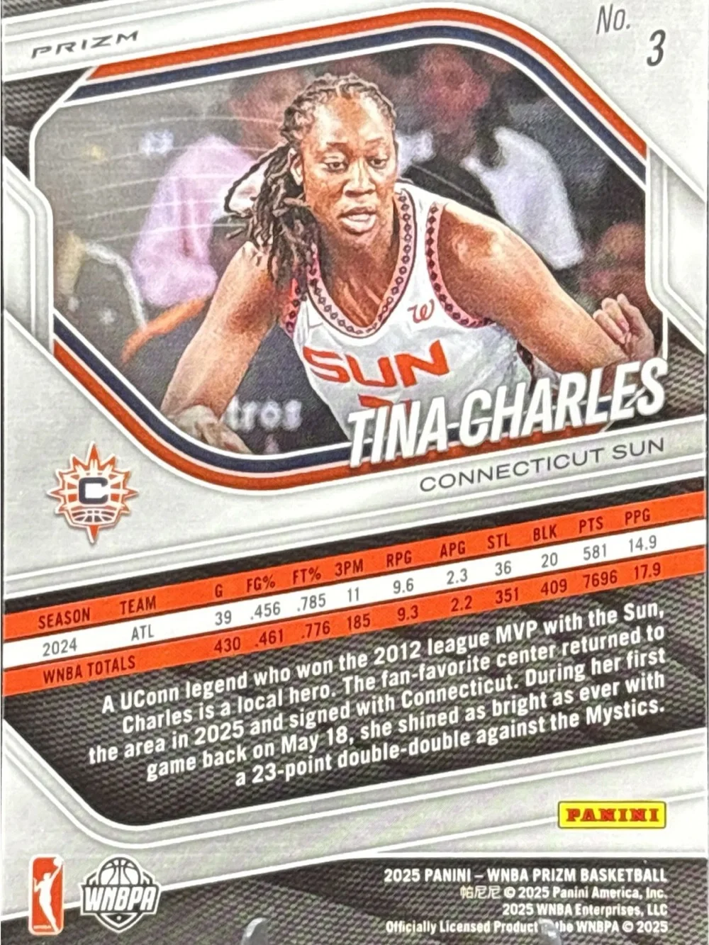 Panini Prizm Tina Charles Blue Holo Basketball Trading Card